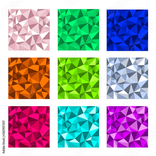 Polygonal triangle backgrounds colorful set. Vector illustration.