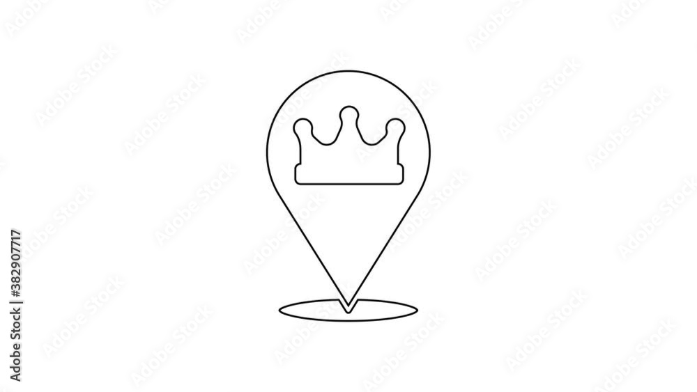 Black line Location king crown icon isolated on white background. 4K Video motion graphic animation Black line Location king crown icon isolated on white background. 4K Video motion graphic animation