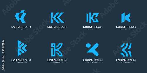 Set of abstract initial letter K, logo design template. icons for business of luxury, elegant, simple. Premium Vector