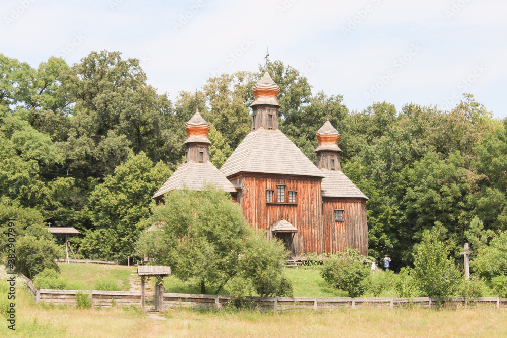 Wooden church of 18th century in open air museum in Kiev, Ukraine