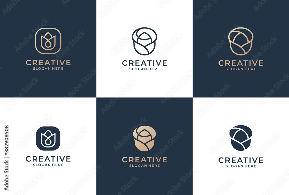 Fototapeta premium set of rose flower logo design. rose flower icon.