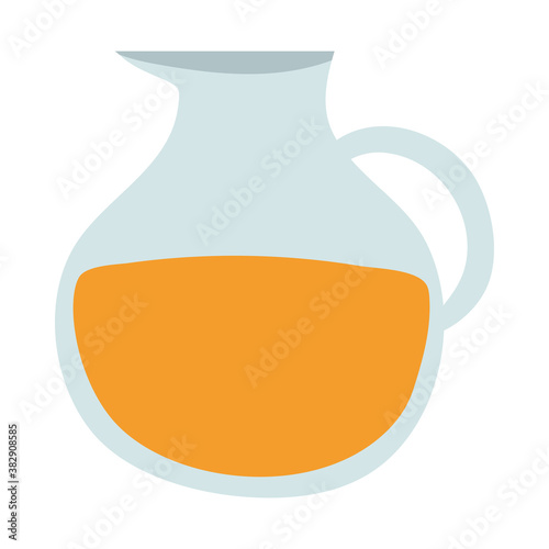 glass jug with juice on white background