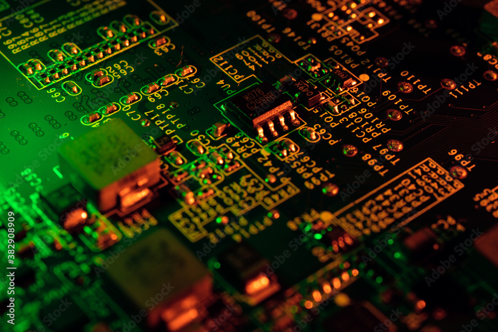 Obraz premium Cpu motherboard chip and processor card. Technology, 5g, ai, computer and futuristic concept.