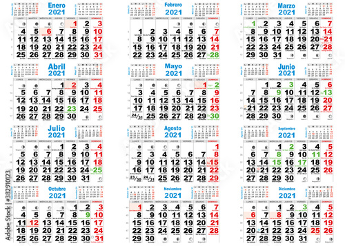calendario 2021 santos, lunas, España