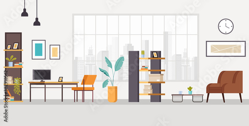 Office workstation furniture interior concept. Vector flat graphic design cartoon illustration