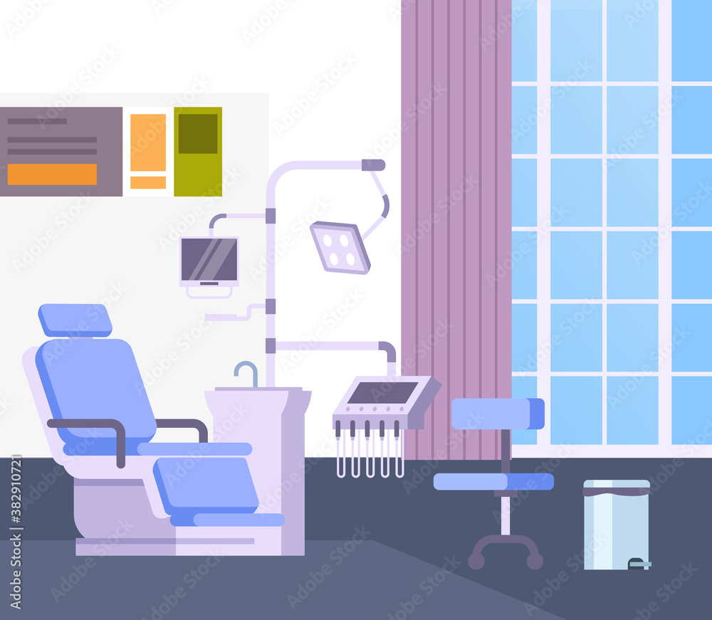 Fototapeta premium Dentist doctor office chair concept. Vector flat graphic design illustration