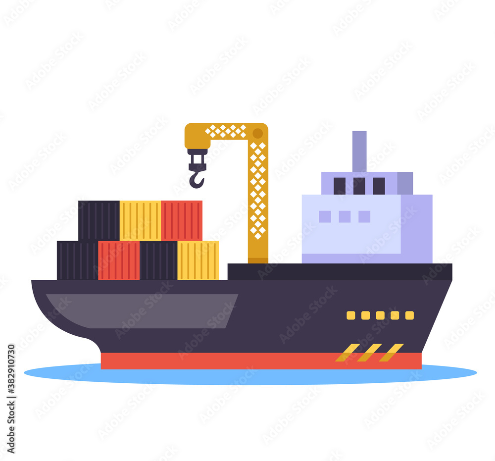 Cargo ship on isolated white background concept. Vector flat graphic design illustration