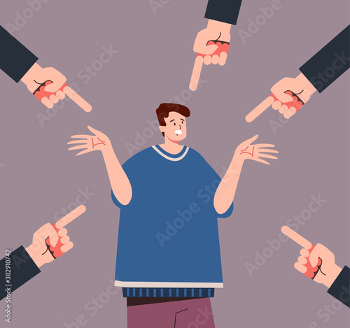 Bulling blaming emotional stress man. Social problems concept. Vector flat graphic design illustration