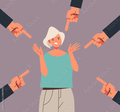 Bulling blaming emotional stress woman. Social problems concept. Vector flat graphic design illustration