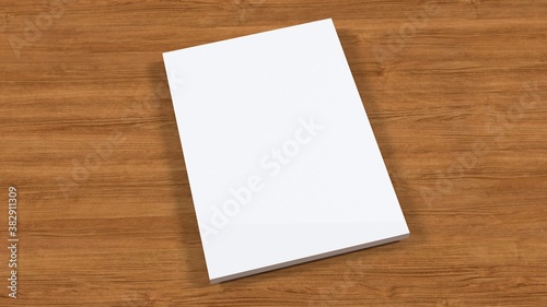 blank notebook on wooden table - page paper