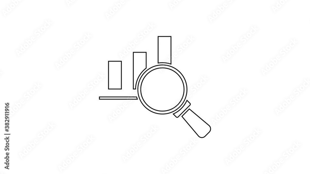 Black line Magnifying glass and data analysis icon isolated on white background. 4K Video motion graphic animation Black line Magnifying glass and data analysis icon isolated on white background. 4K Video motion graphic animation