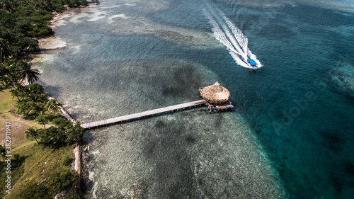 Aerial View Of Tropical Island Jetty Off The Coast Of Cartagena, Colombia photo