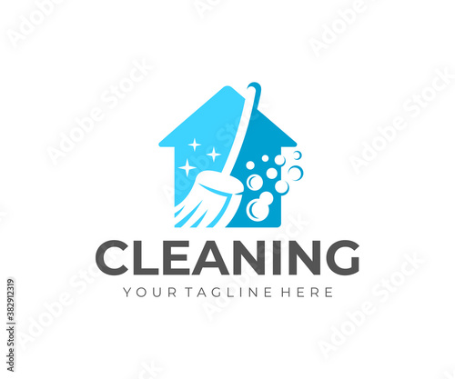 House cleaning and house cleanup service, logo design. Sanitizing, disinfecting, hygiene and cleanliness, vector design and illustration