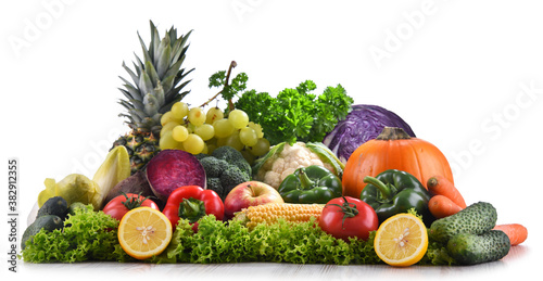 Composition with variety of fresh vegetables and fruits