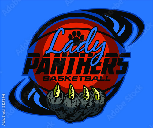 lady panthers basketball team design with paw print inside ball for school, college or league