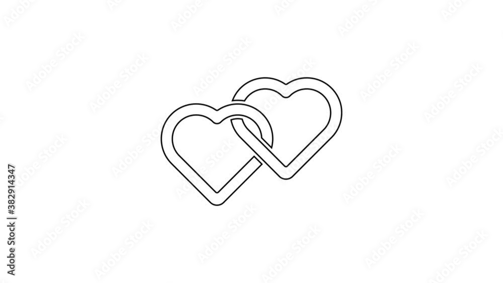 Black line Two Linked Hearts icon isolated on white background. Romantic symbol linked, join, passion and wedding. Valentine day symbol. 4K Video motion graphic animation Black line Two Linked Hearts icon isolated on white background. Romantic symbol linked, join, passion and wedding. Valentine day symbol. 4K Video motion graphic animation