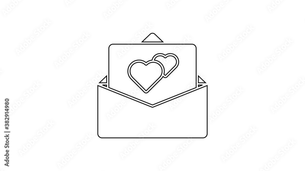 Black line Greeting card icon isolated on white background. Celebration poster template for invitation or greeting card. 4K Video motion graphic animation