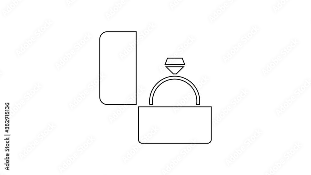 Black line Diamond engagement ring icon isolated on white background. 4K Video motion graphic animation Black line Diamond engagement ring icon isolated on white background. 4K Video motion graphic animation