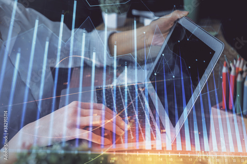 Wallpaper Mural Double exposure of woman hands typing on computer and forex chart hologram drawing. Stock market invest concept. Torontodigital.ca