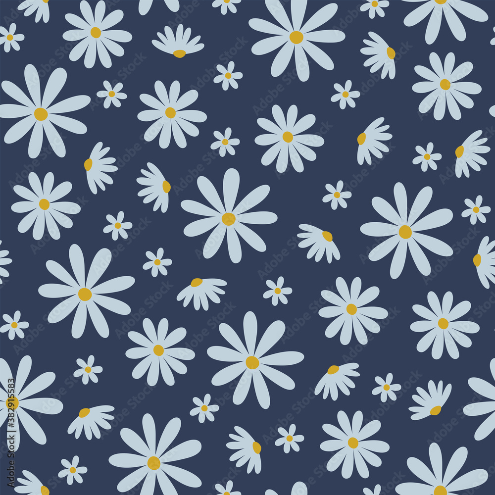 Seamless vector daisy flowers pattern for fabric wallpaper or scrapbook. Vector abstract floral patterns on blue background Seamless vector daisy flowers pattern for fabric wallpaper or scrapbook. Vector abstract floral patterns on blue background