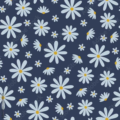 Seamless vector daisy flowers pattern for fabric wallpaper or scrapbook. Vector abstract floral patterns on blue background