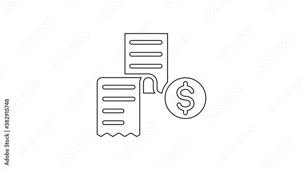 Black line Paper or financial check icon isolated on white background. Paper print check, shop receipt or bill. 4K Video motion graphic animation Black line Paper or financial check icon isolated on white background. Paper print check, shop receipt or bill. 4K Video motion graphic animation