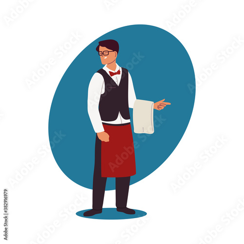 waiter with glasses and cleaning items