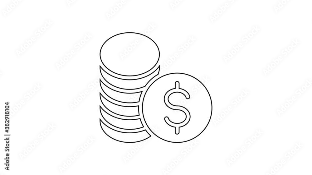 Black line Coin money with dollar symbol icon isolated on white background. Banking currency sign. Cash symbol. 4K Video motion graphic animation Black line Coin money with dollar symbol icon isolated on white background. Banking currency sign. Cash symbol. 4K Video motion graphic animation