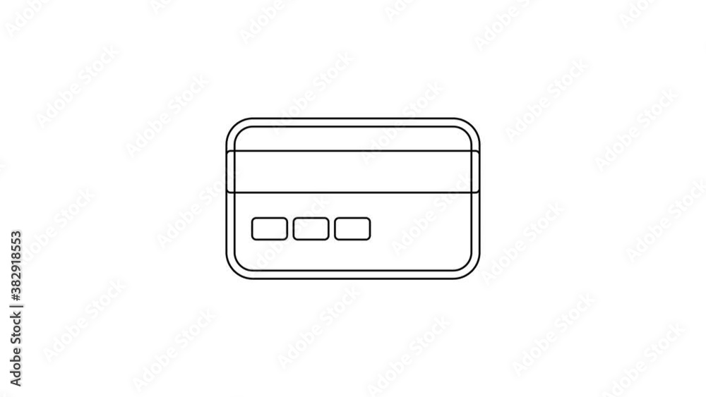 Black line Credit card icon isolated on white background. Online payment. Cash withdrawal. Financial operations. Shopping sign. 4K Video motion graphic animation Black line Credit card icon isolated on white background. Online payment. Cash withdrawal. Financial operations. Shopping sign. 4K Video motion graphic animation