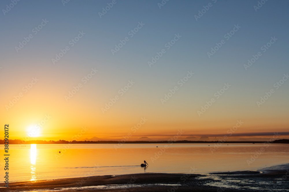 Sunset over the Glasshouse Mountains from Bribie Isand