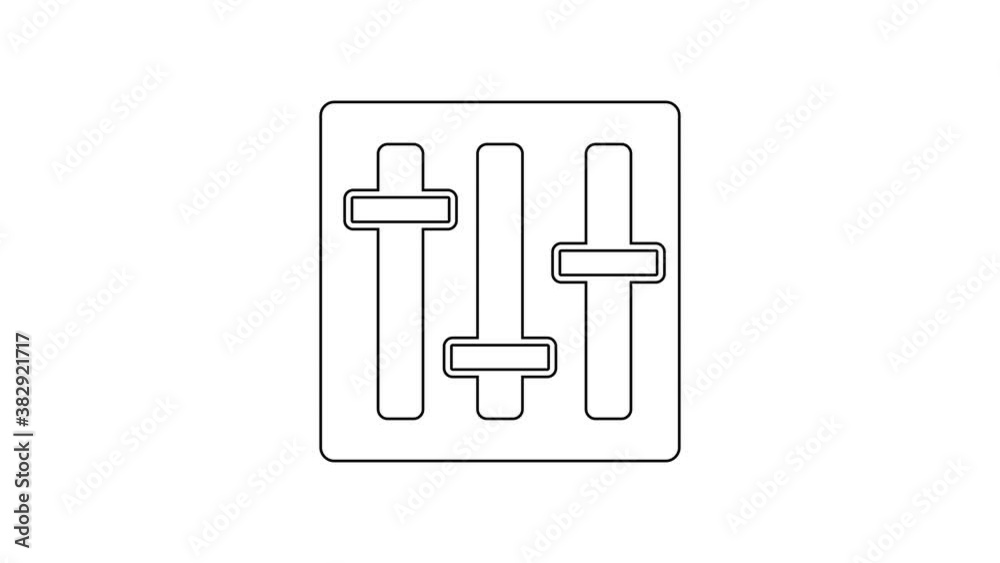 Black line Sound mixer controller icon isolated on white background. Dj equipment slider buttons. Mixing console. 4K Video motion graphic animation Black line Sound mixer controller icon isolated on white background. Dj equipment slider buttons. Mixing console. 4K Video motion graphic animation