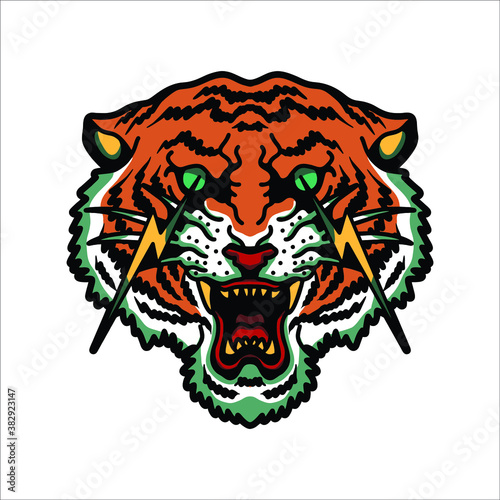 tiger and lightning vector design