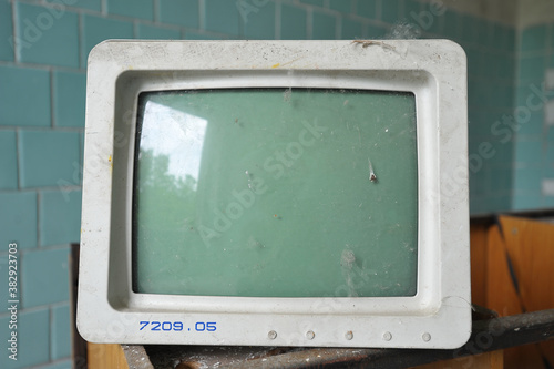 Old dusty soviet computer in Chernobyl zone