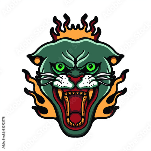 burning panther tattoo vector design