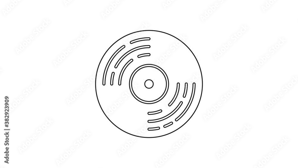 Black line Vinyl disk icon isolated on white background. 4K Video motion graphic animation Black line Vinyl disk icon isolated on white background. 4K Video motion graphic animation