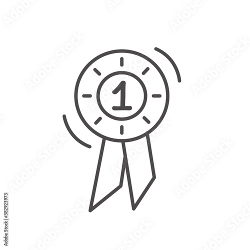 Winner rosette for horse riding dressage or jumping competition. Simple minimal outline ribbon icon. Award medal in flat style. Trendy modern 1st winner round logotype isolated on white background.