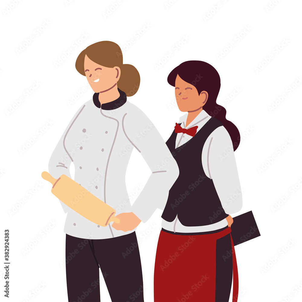 women chef and waitress with uniform