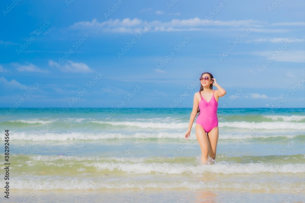 Portrait beautiful young asian woman relax smile around beach sea ocean Portrait beautiful young asian woman relax smile around beach sea ocean
