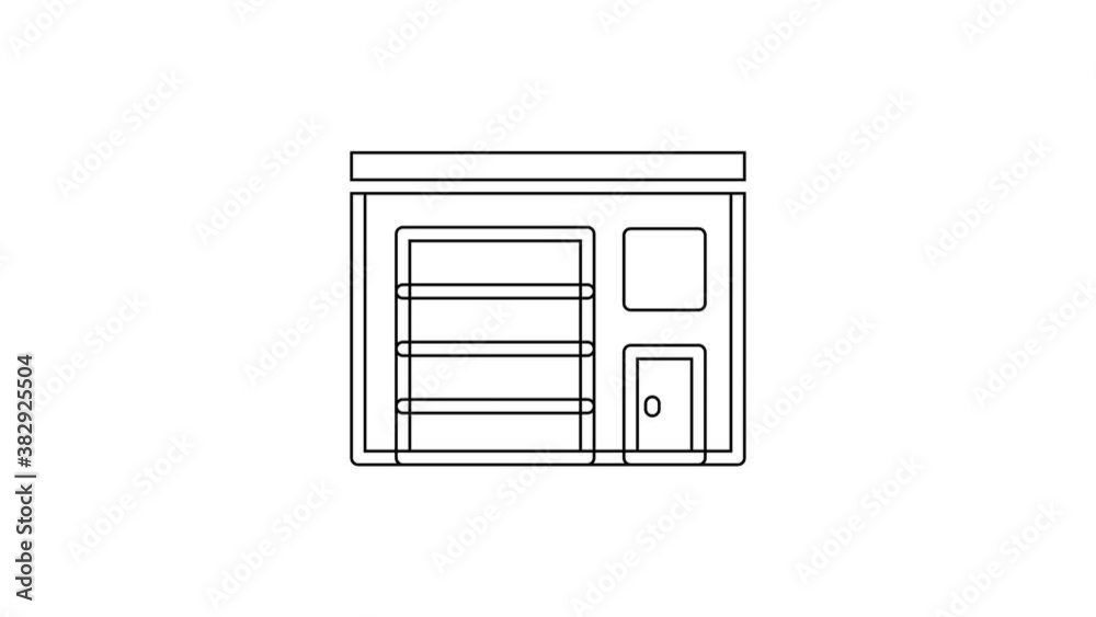 Black line Building of fire station icon isolated on white background. Fire department building. 4K Video motion graphic animation Black line Building of fire station icon isolated on white background. Fire department building. 4K Video motion graphic animation