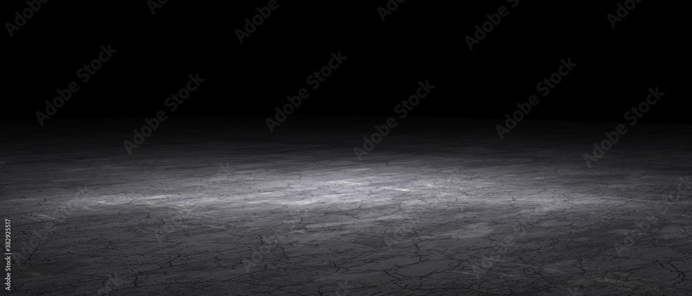 Dark room abstract wallpaper. Background texture for display products. 3D rendering.