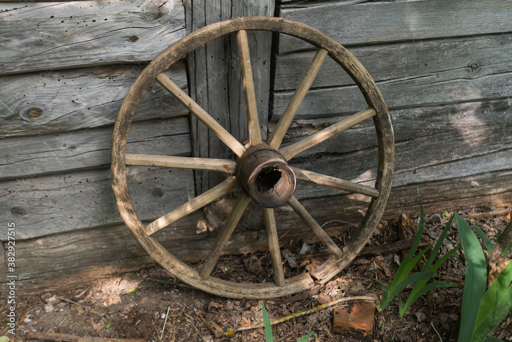 Old wooden wheel in Chernobyl zone