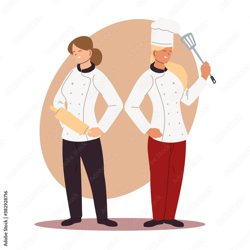 women chefs professional with uniform and kitchen utensils women chefs professional with uniform and kitchen utensils