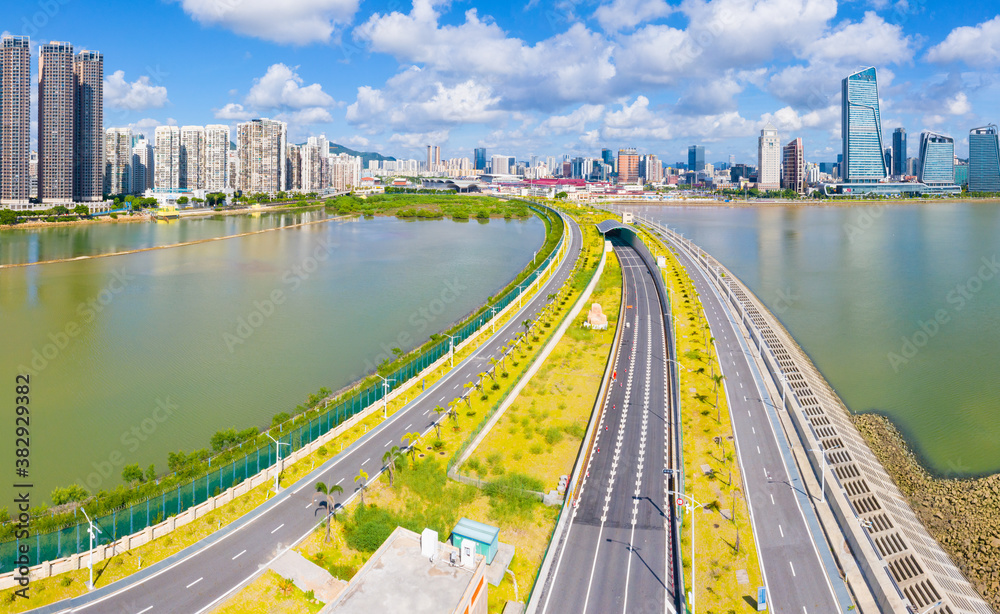 Fototapeta premium Pearl River Delta Ring Expressway, Cityscape of Zhuhai City, Guangdong Province, China