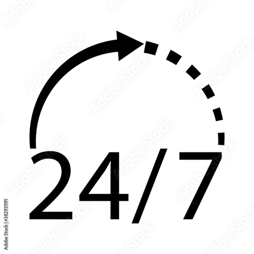24 7 support. Online support call center. Arrow icon. Customer service. Time icon design. Vector illustration. Stock image.