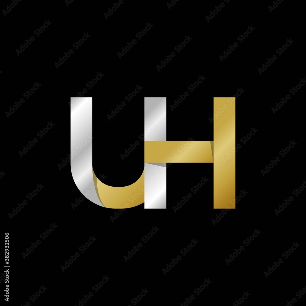 UH initial letter logo, simple shade, gold silver color UH initial letter logo, simple shade, gold silver color