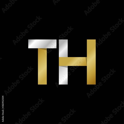 TH initial letter logo, simple shade, gold silver color