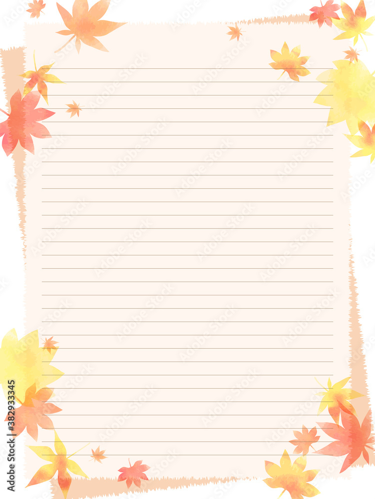 秋の落ち葉のイラストと便箋フレーム