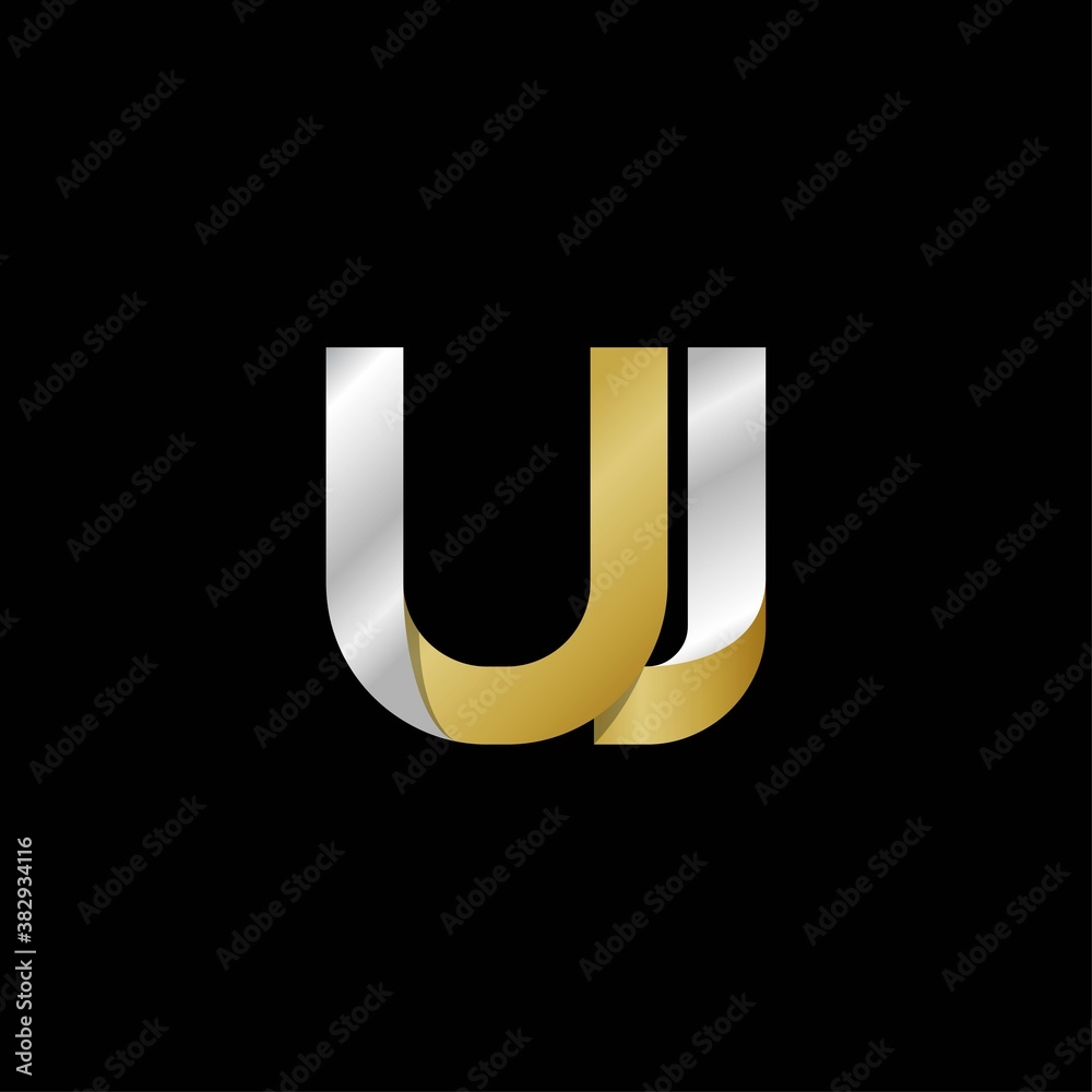 UJ initial letter logo, simple shade, gold silver color UJ initial letter logo, simple shade, gold silver color