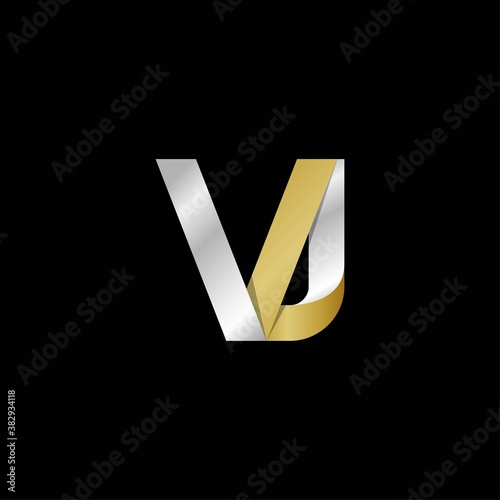 VJ initial letter logo, simple shade, gold silver color