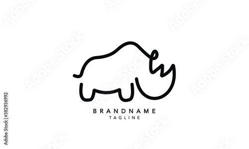 Minimal Creative line art logo of Rhino, Abstract Rhino logo photo